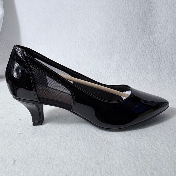 Clarks Kepley Cora Black Patent Mesh Kitten Heel Pumps Womens 9 Wide 26184255 - Picture 10 of 16
